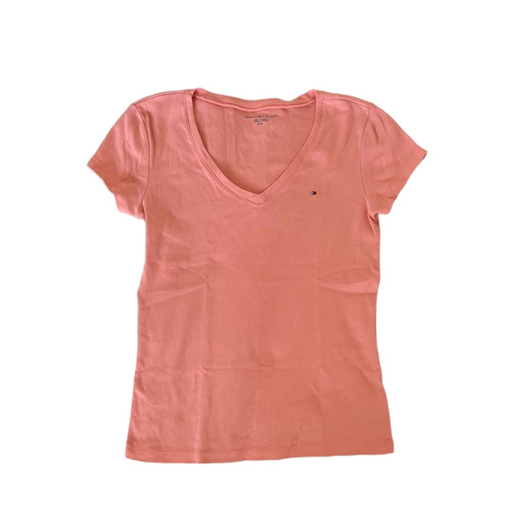 Tommy Hilfiger Salmon Pink Short Sleeve V-Neck Cotton T-Shirt Size S - Picture 3 of 5